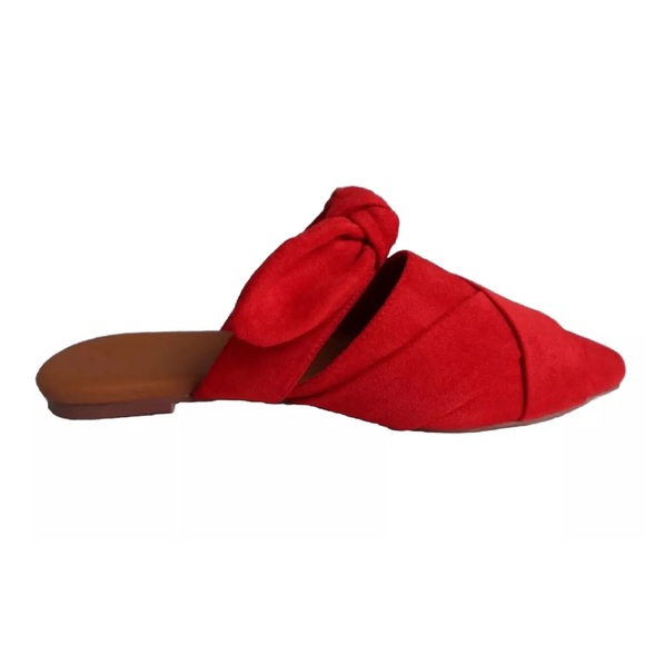 NEW Red Pointed Toe Flat Mules Bowknot Slip on Woven Crisscross Low Heel Sz 6.5 - Picture 5 of 10